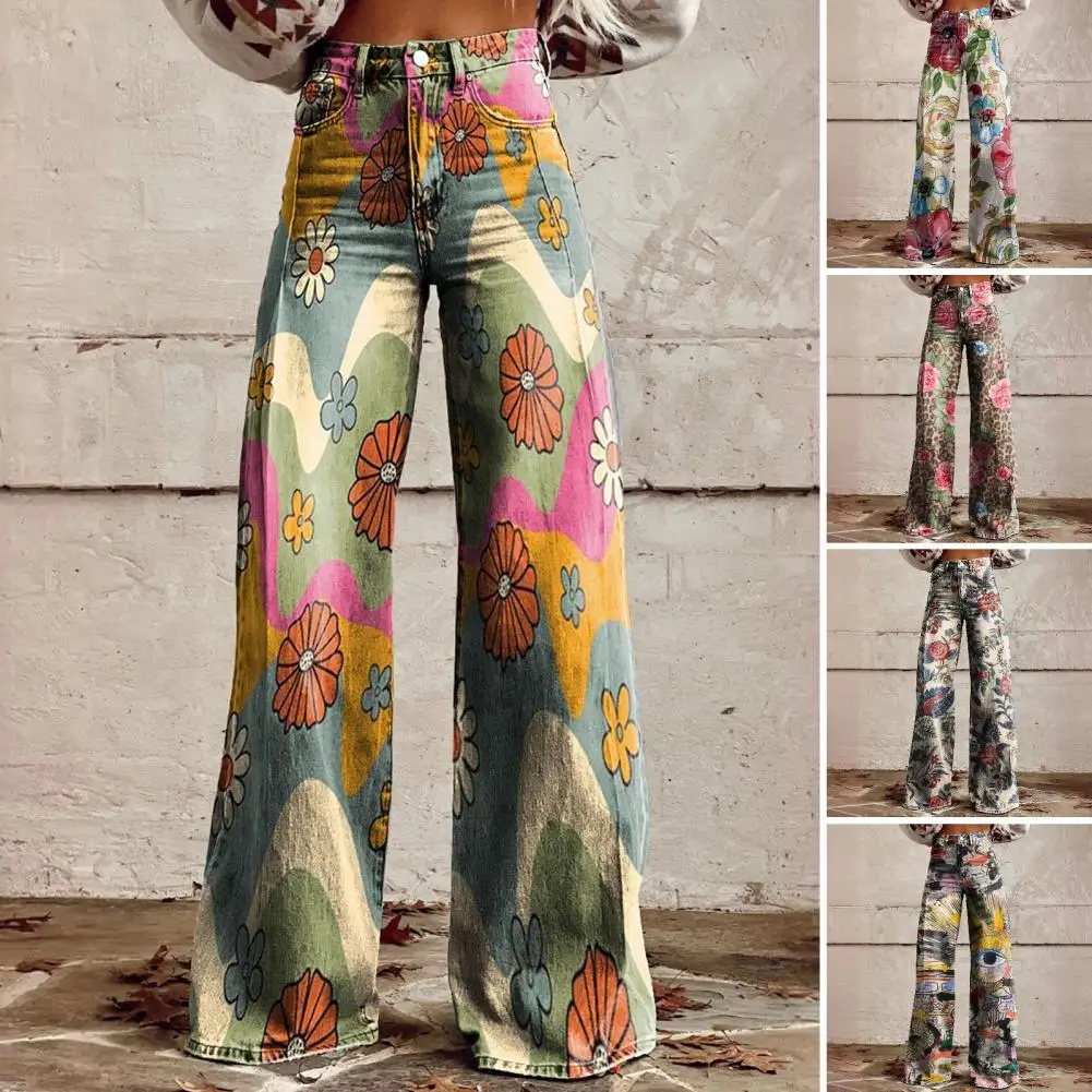 Leopard Print Jeans Women Oversized Wide Leg Denim Trousers Streetwear Hip Hop Vintage Loose Baggy Designer Jeans