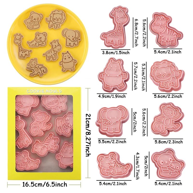 8 stücke Cartoon Tier Keks Silikon Formen Bauernhof Tier Aus stech formen Stempel Fondant Formen für Küche Back geschirr Keks Werkzeuge