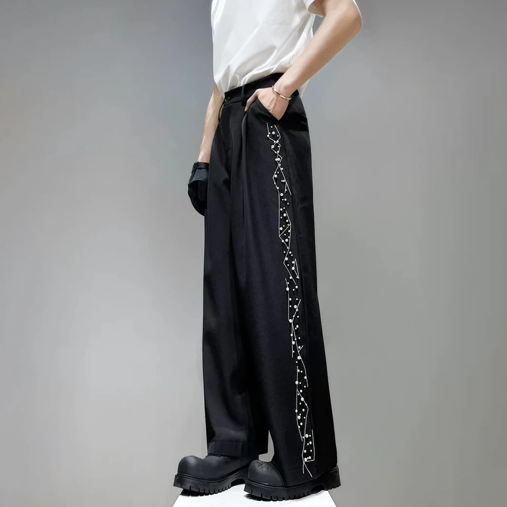 

Mens Trousers Y2k Pearl Embroidery Casual Pants Streetwear Fashion Personality Versatile Youth Straight Pant Men'S Clothing 2025