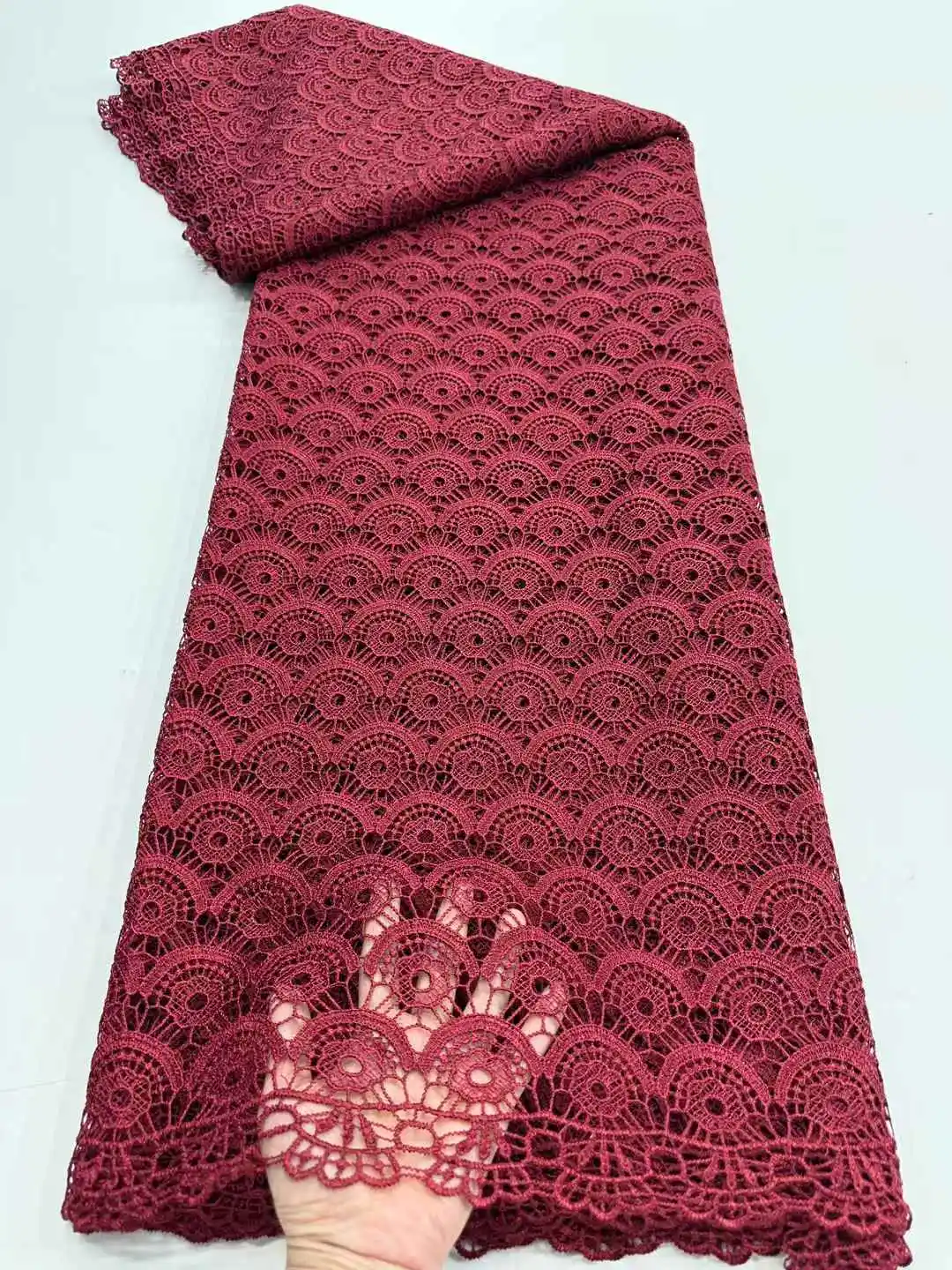 LACE Nigerian Sequins Water Soluble Lace Fabrics 2025 High Quality African 5Yards Guipure Cord Lace for Women Dress Sew-Ruf