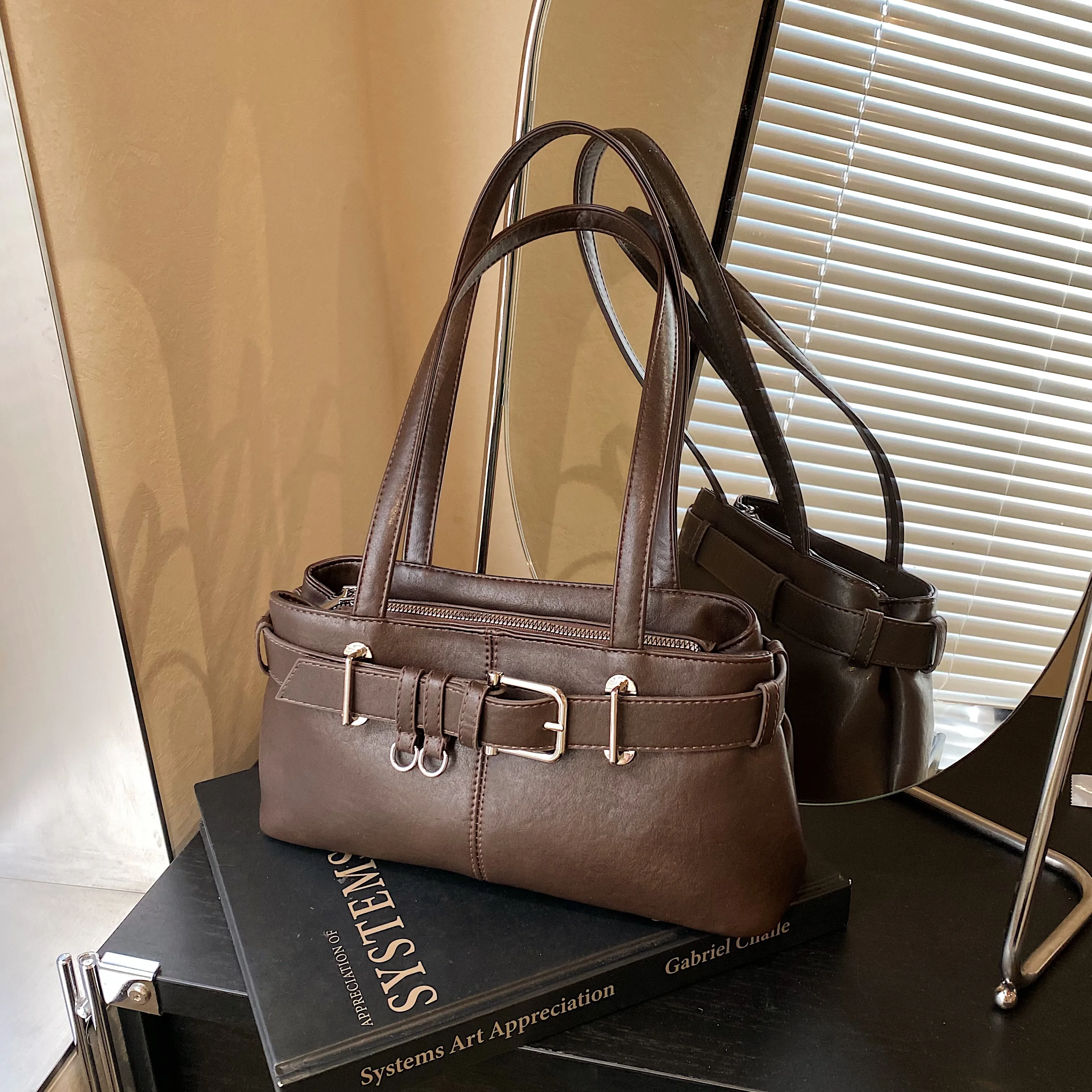 INS Underarm Motorcycle Bag Women's Belt Buckle Niche Luxury Single Shoulder Handbag