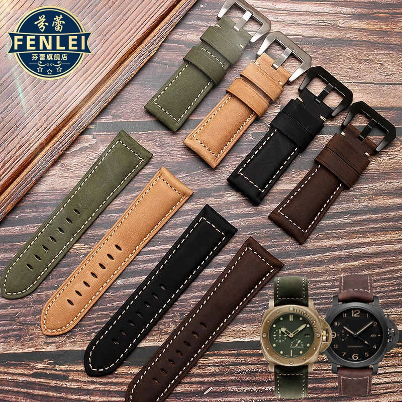 Retro Cow Leather Straps For Panerai PAM441 386 Watch Accessories Men\'s 20mm 22mm 24mm 26mm Watch Bands Frosted Cowhide Bracelet