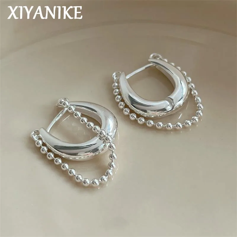 XIYANIKE Metallic Beads Chain Hoop Earrings For Women Niche Fashion New Jewelry Gift Party серьги женские