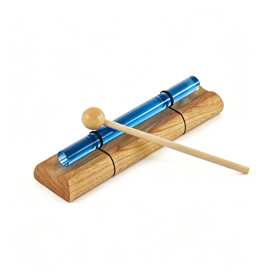 Blue Crystal Sound Tube with Wood Base & Mallet, Chakra Yoga Sound Therapy Resonance Pipe