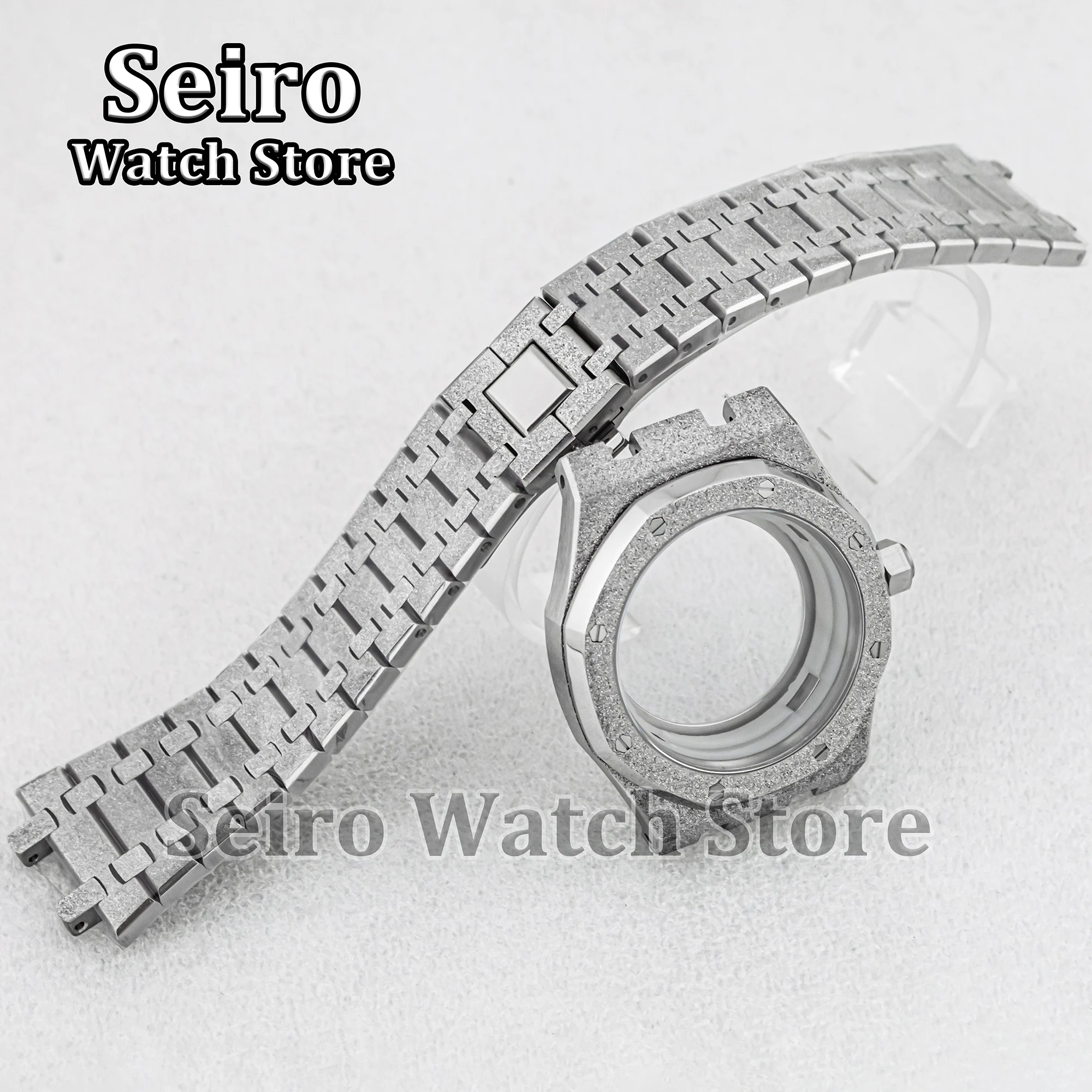 42MM Octagon Frost Watch Case Stainless Steel Strap Sapphire Glass 10ATM Waterproof Modification for NH36 Movement Watch Parts