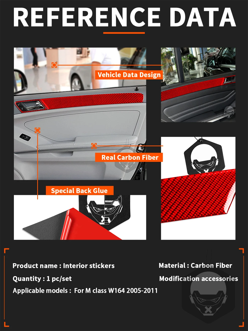 For M Class W164 2005-2011 Car Interior Doors Handle Panel Frame Real Carbon Fiber Sticker Trim Strips Cover Accessories