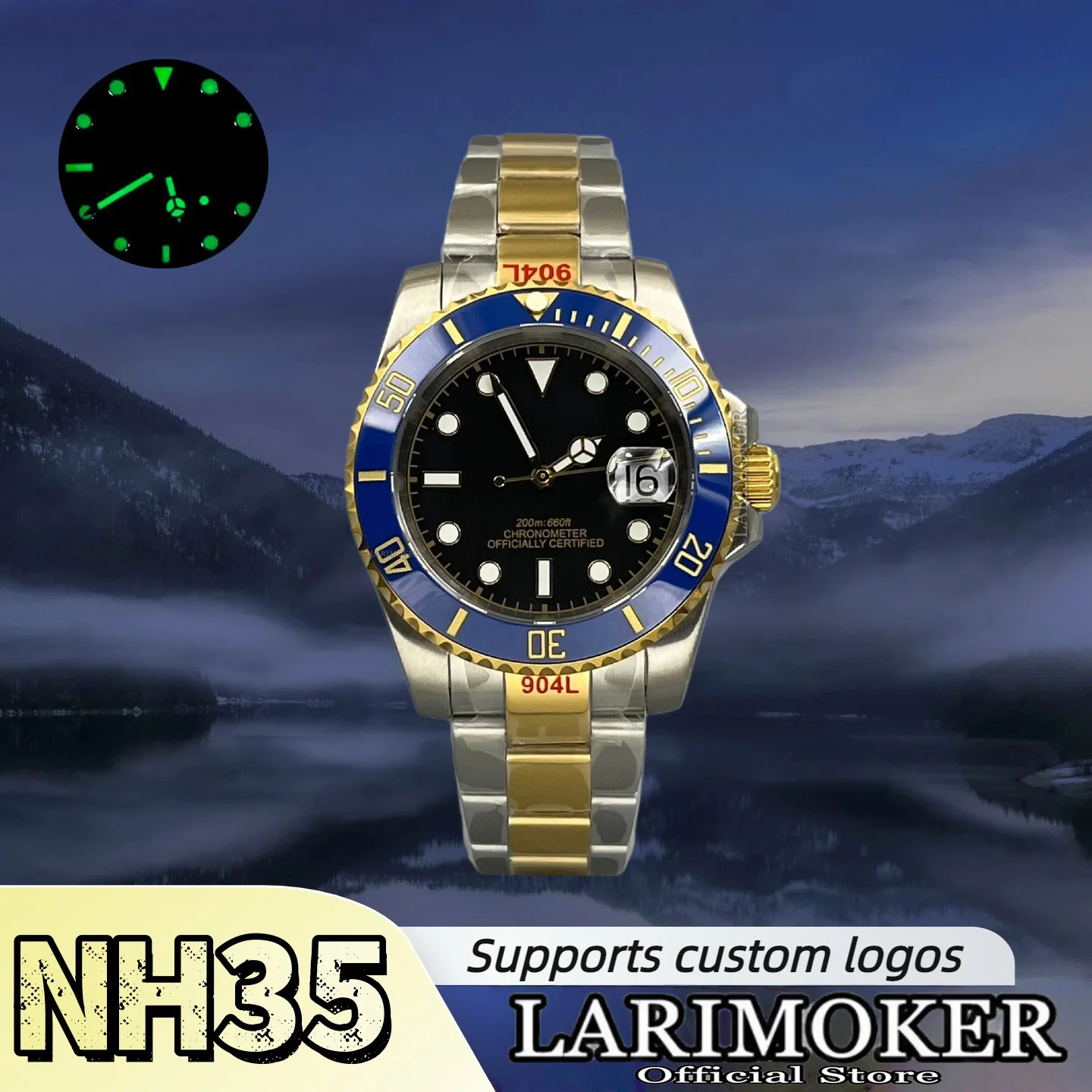 

LARIMOKER NEW 40-миллиметровые мужские автоматические часы с сапфировым стеклом и механизмом NH35, серебристые и золотистые корпуса, браслет из нержавеющей стали 904L.