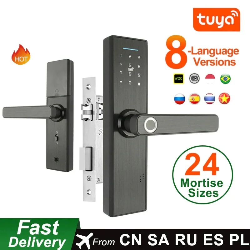 New Wifi Electronic Door Lock With Tuya APP Remotely / Biometric Fingerprint /Smart Card / Password /Key Unlock FG5 Plus/ H4