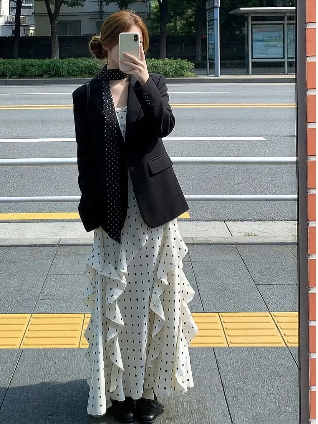 

Polka Dot Women's Spring Summer Outfit Two-Piece Set Breathable Long Sve Suit Top And ter Ne Gown Ele And Unique