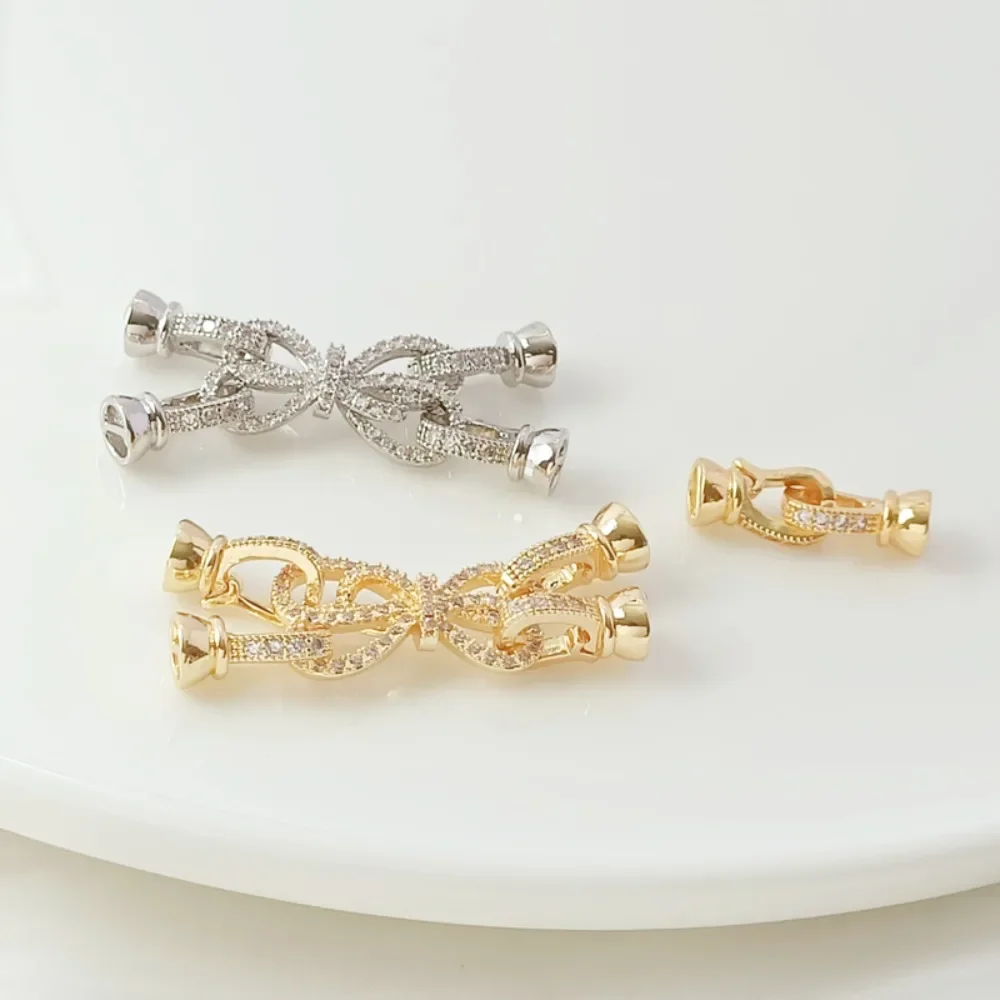 

14K Gold-plated, Zircon Inlaid Double-row Pearl Buckle Connecting Buckle DIY Handmade Bracelet Buckle, Sweater Buckle Accessory