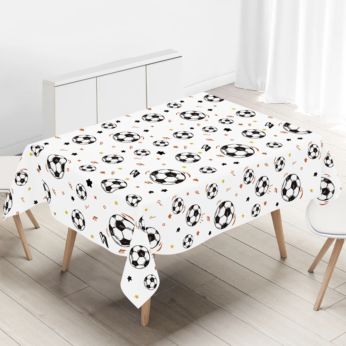 183x137cm Football Diposable Plastic Tablecloth White Table 