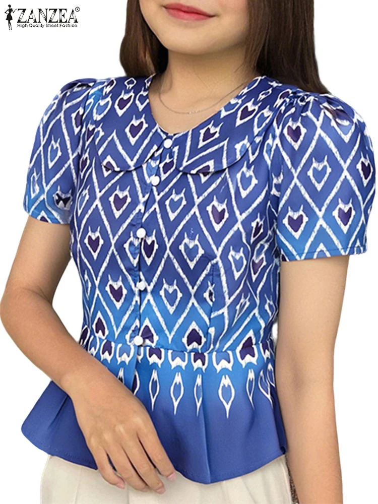 2025 ZANZEA Women Printed Shirts Vintage Turn-Down Collar Tops Fashion Casual Short Sleeve Tunic Fashion Printed Blusas