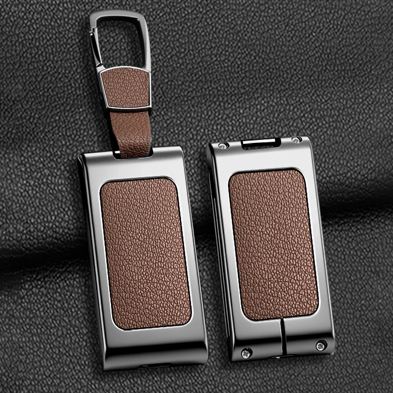 Zinc Alloy Leather Car Remote Key Case Fob Cover Protective Holder Shell For Audi E5 Sportback 2026 Auto Keychain Accessories 4