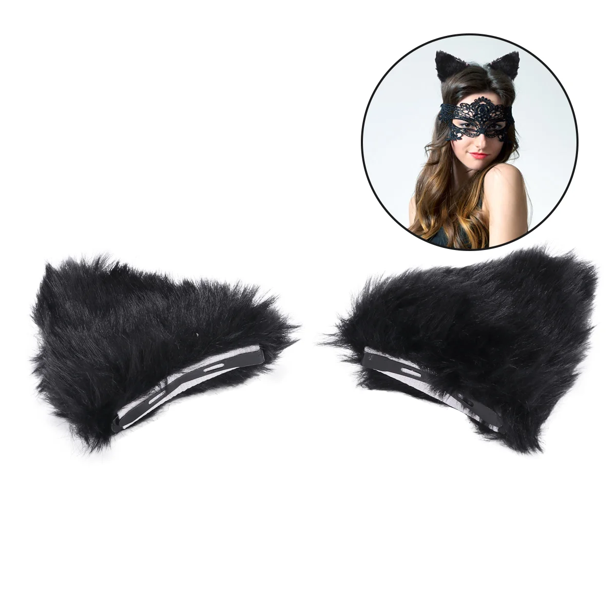 Fermagli per capelli per bambini per ragazze Orecchie di animale Orecchie di gatto di peluche Forcina Dolce Lolita Cosplay Bambino nero carino