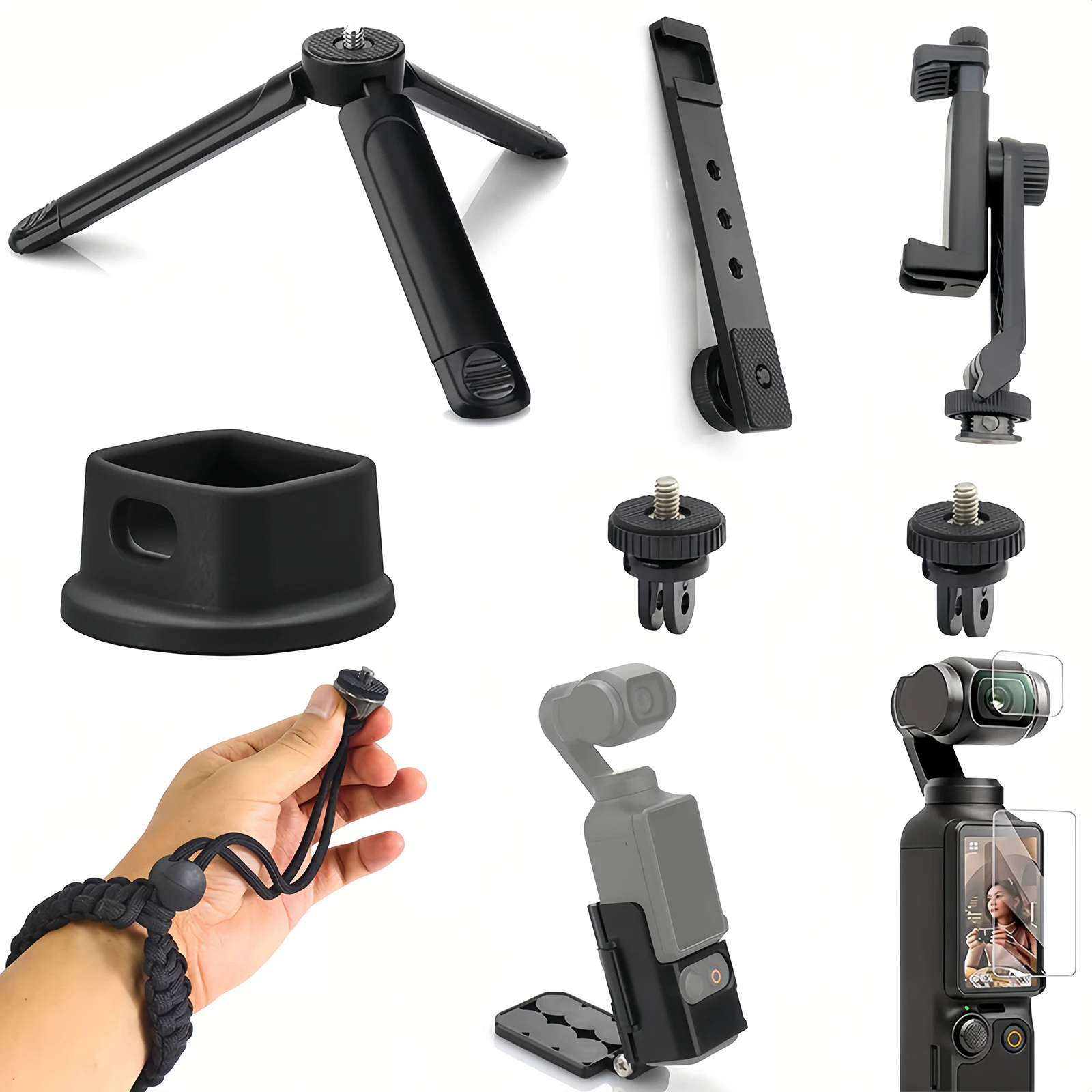 Kit d'accessoires pour DJI Osmo Pocket 3 / 4 - Support mural magnétique, trépied, base de charge en silicone, films protecteurs d'écran et d'objectif, sangle de poignet, adaptateur d'extension pour caméra stabilisée portable Osmo Pocket 3 4