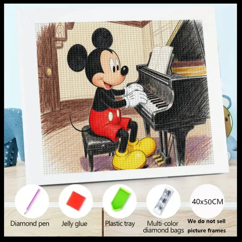 

Disney Микки Маус играет на фортепиано 5D полная дрель набор для алмазной живописи, милая мультяшная музыкальная тема со стразами, вышивка, художественное ремесло S