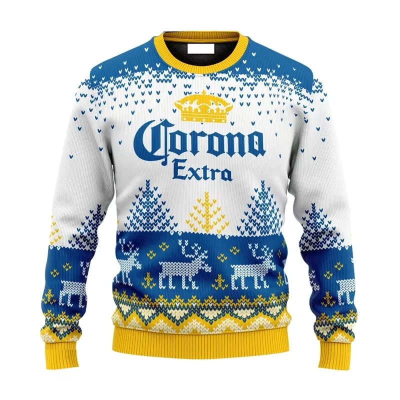 2025 Nieuwe CORONA EXTRA Kerstcadeau Lelijke Trui Hot Selling Vrolijk Kerstfeest Mode 3D Gedrukt Oversized O-hals Trui shir