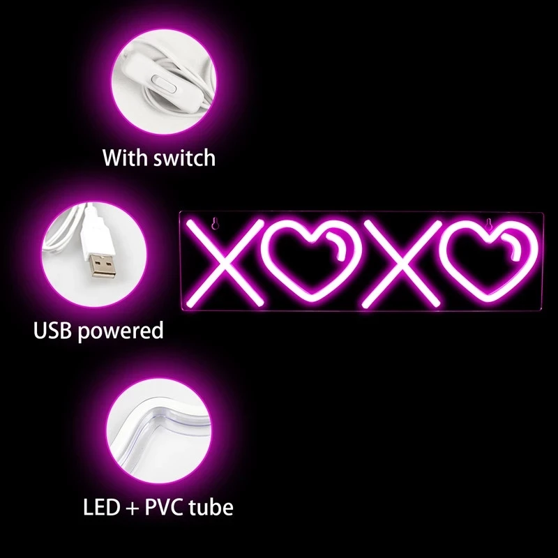 ปากการูปหัวใจสีชมพู LED เซ็กซี่หัวใจนีออนไฟศิลปะบนผนังสำหรับห้องนอนห้องนั่งเล่นปาร์ตี้บาร...