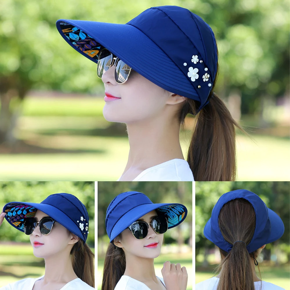 قبعة شمس للنساء بحافة واسعة قابلة للطي للحماية من الأشعة فوق البنفسجية، قبعة شاطئ صيفية عصرية قابلة للتعبئة في الهواء الطلق، قبعات علوية فارغة #3