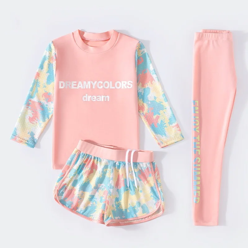 Kids Girls Rash Guard Swimming Outfit Swimsuit Swimwear Summer Sun Protection Quickly Dry Long Sleeve Pants Sets Surf T-shirt