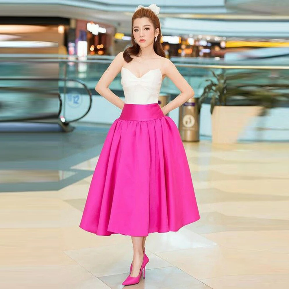 Fuchsia Women Skirt Tea Length Long Birthday Party Skirt Maxi Skirt Custom Made faldas para mujeres