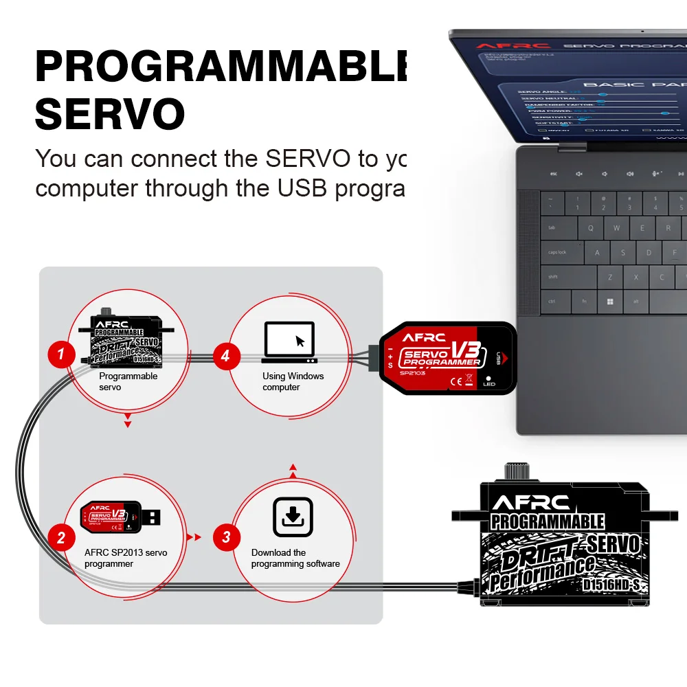 AFRC D1516HD-S Kit de deriva de carreras profesional Servo de perfil bajo para 1/10th Touring car & Buggy racing, 1/10th Drift,F1, Rally