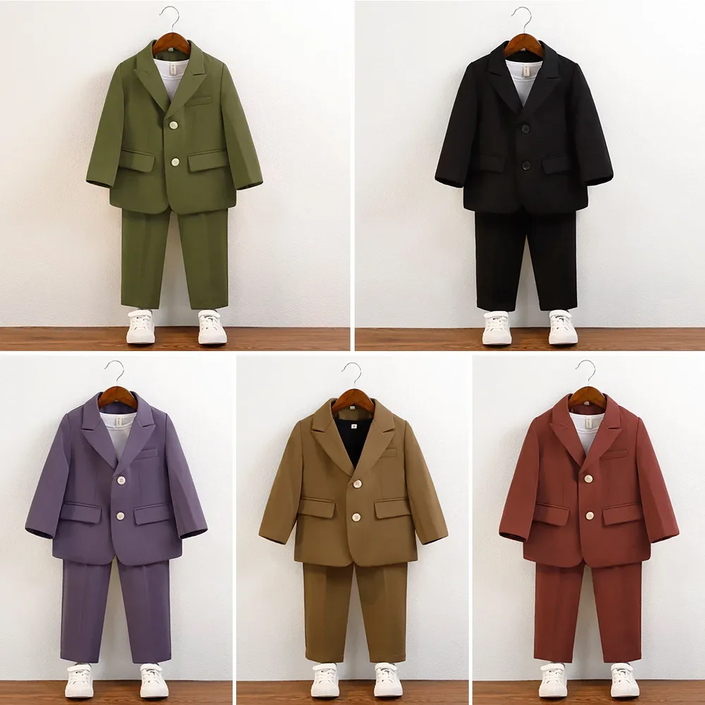 Baby Boys Classic Suit Set with Blazer And Pants Little Kids Formal Outfit for Wedding Birthday Church Ceremony Special Occasion