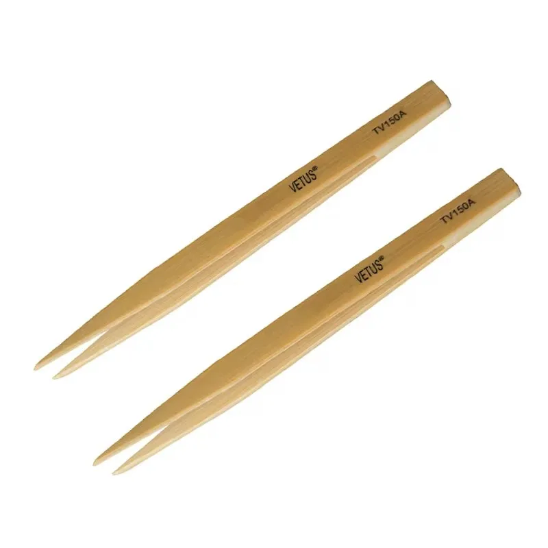 2pcs Anti-static Tweezers Pointed Bamboo Tweezers for Watch and Jewelry Repair