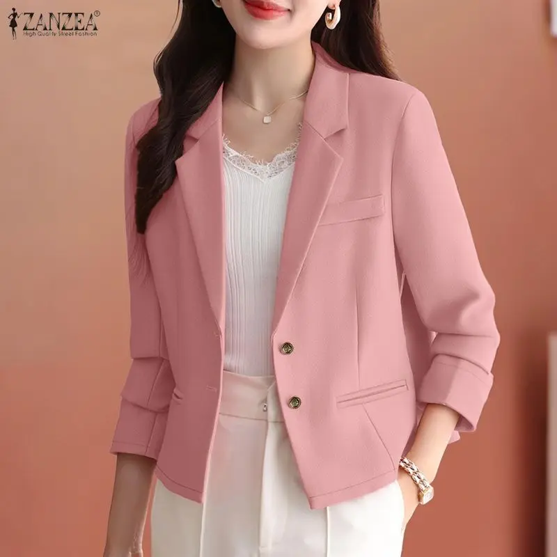 

ZANZEA элегантный женский черный пиджак, осенний однотонный повседневный пиджак с длинными рукавами и лацканами, женская одежда, офисная одежда