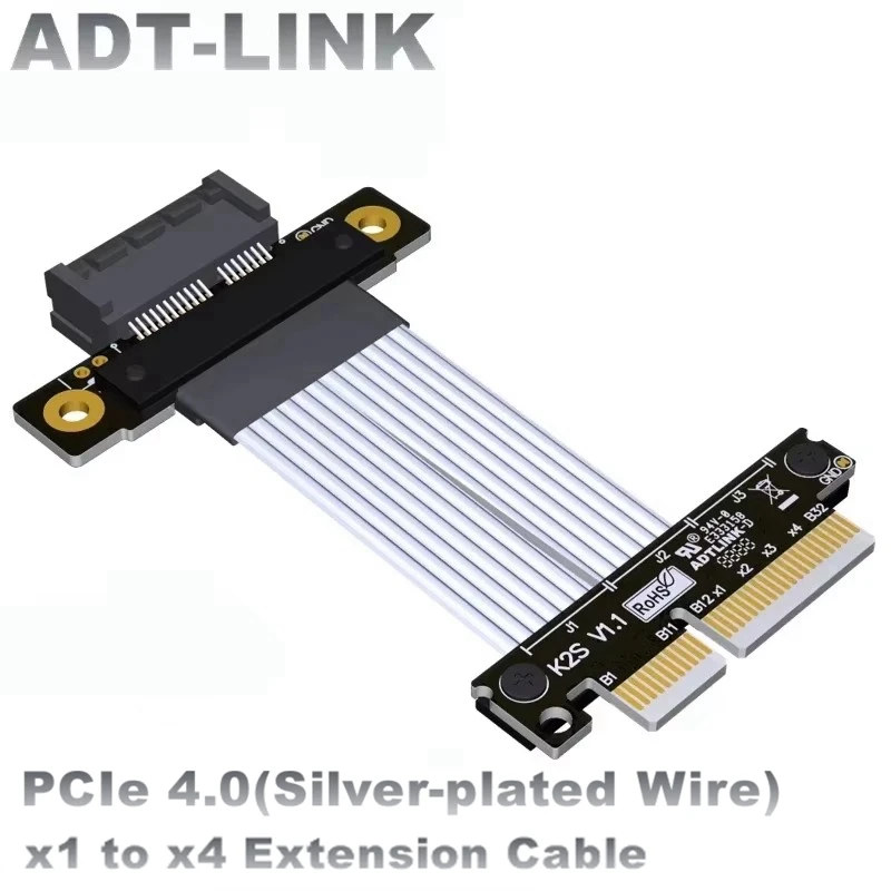 Silver-Plated PCI Express 4.0 x4 to x1 Extender Riser Jumper Cable PCIe x1 x4 Capture Card RAID SSD LAN USB Card 4.0 GPU Adapter