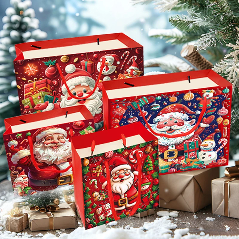 5pcs Merry Christmas Gift Bags Xmas Tree Plastic Packing Bag Snowflake Christmas Candy Box New Year 2025 Favors Bag Noel Decor