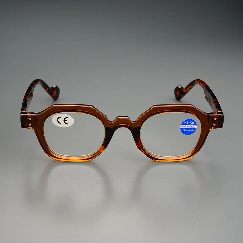 Neue modische polygonale Lesebrille, Retro-Rahmen, blau blockierend, winddicht, leicht, Outdoor-Brille für Damen und Herren – Detail 6