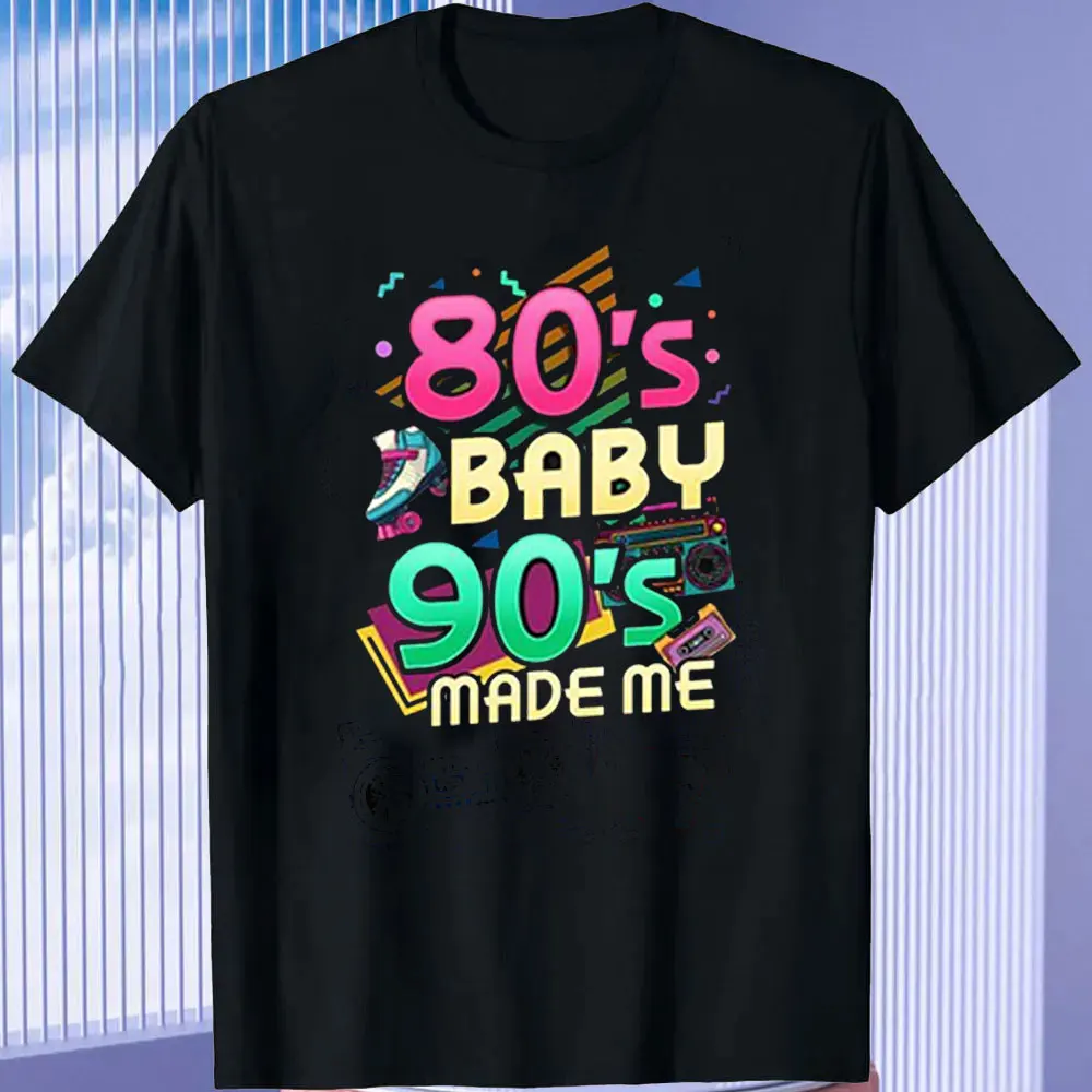 Funny 80s Retro Cotton Tee Clothing Vintage T Shirt Camisetas 1980s Party Gift Turntable Cassette Retro Style O-neck T-Shirt