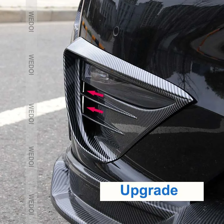 

New For Tesla Model Y Wind Knife Front Fog Trim Cover Lamp Eyebrow Spoiler Carbon Fiber Decoration Sequin Accessories