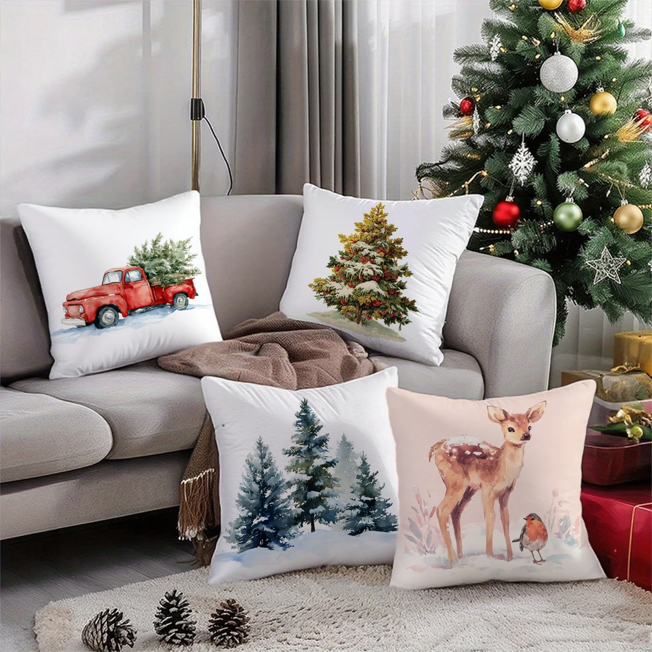 Christmas Vintage Throw Pillow Covers attern Cushion Cover Suitable for Sofa Bedroom Car Pillow Cover
