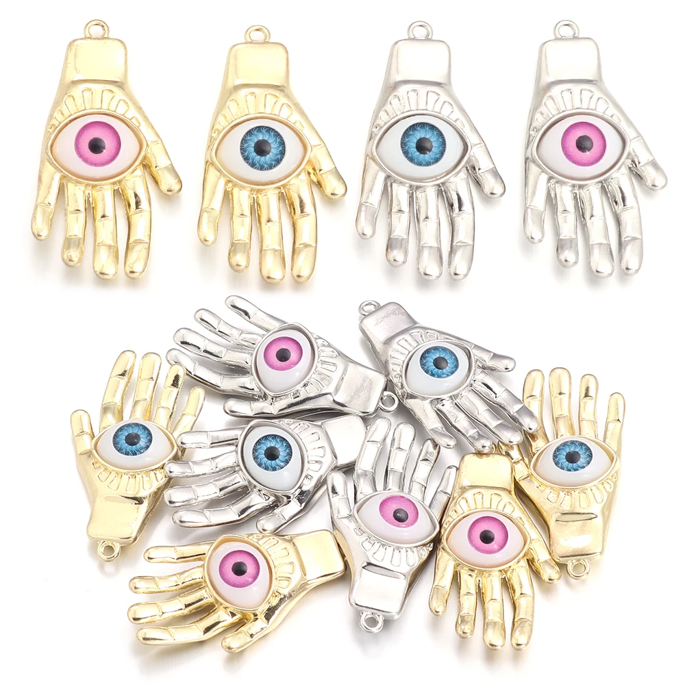 

2pcs Hand Shape Alloy Charms Openwork Decoration Lucky Blue Turkish Eye Pendants DIY Keychains Necklaces Accessories ﻿