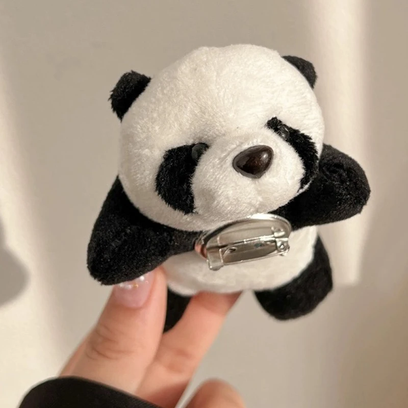 Kawaii Resting Panda Doll Brooch Couple Cartoon Plush Little Animals Doll Toys Pins Funny Ornament Bag Clothing Jewelry Gifts