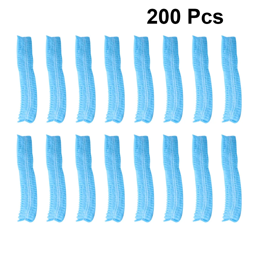 

200pcs Disposable Nonwoven Hat Blue Per Bag Breathable Lightweight Isolation Cap For Salon Home Makeup Removal Hair