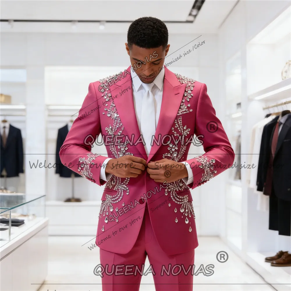 

Роскошные мужские костюмы с камнями, однобортные пиджаки для выпускного вечера, наряды для социальных мероприятий, индивидуальный пошив, комплект из 2 предметов, свадебные смокинги для жениха