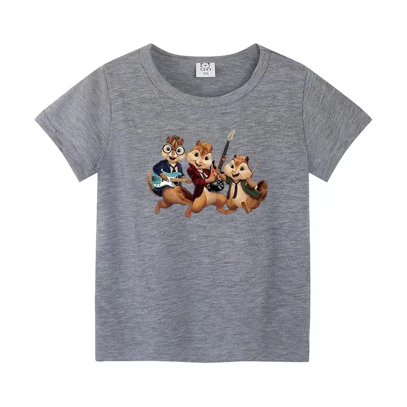 Summer Tee for Children Girls and Boys T-shirt Alvin and Chipmunk Pattern Top Cartoon Boys Clothing