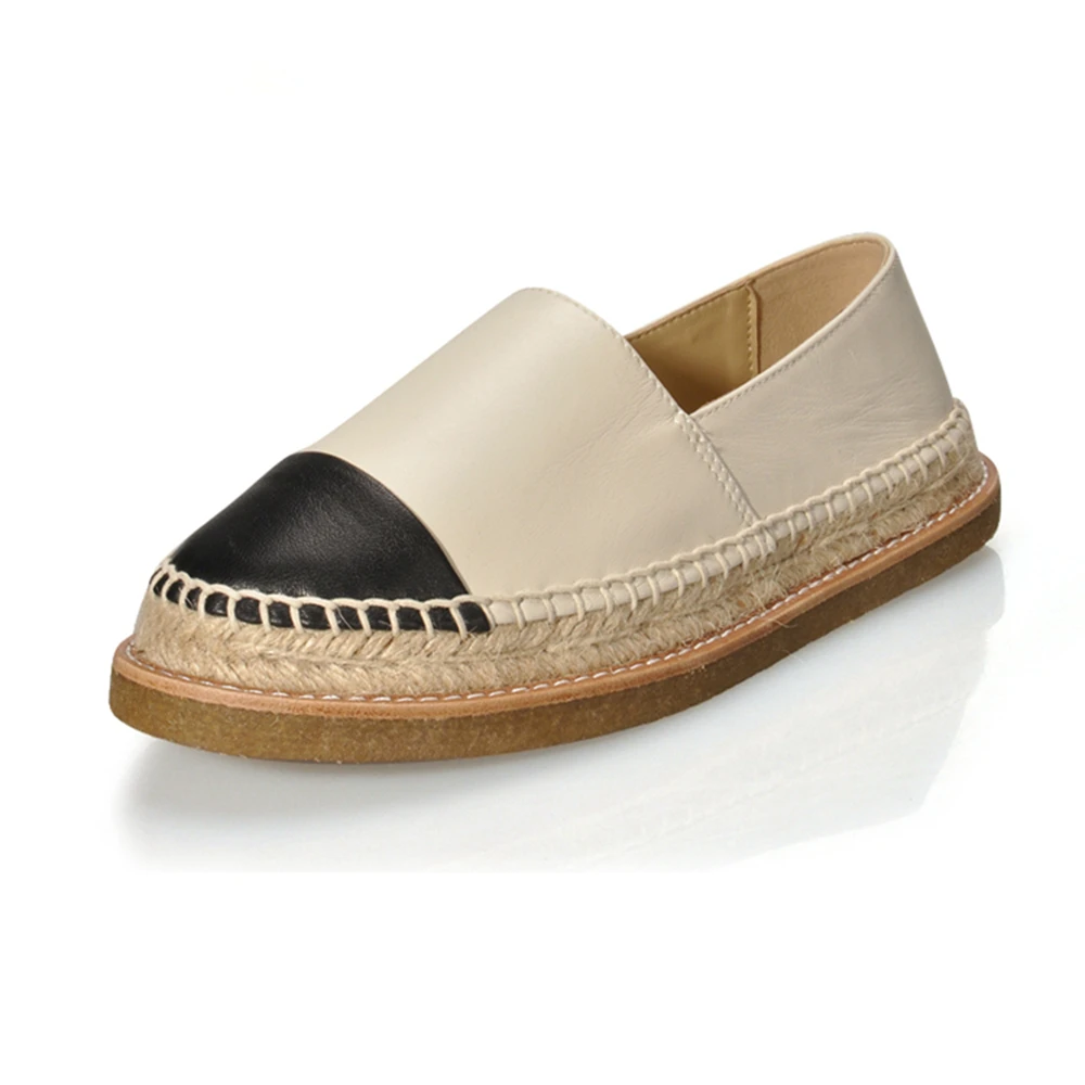 Genuine Leather Top Quality Women's Fisherman Shoes Lightweight Espadrilles Comfort Flats Slip-on Breathable Flax Casual Loafers