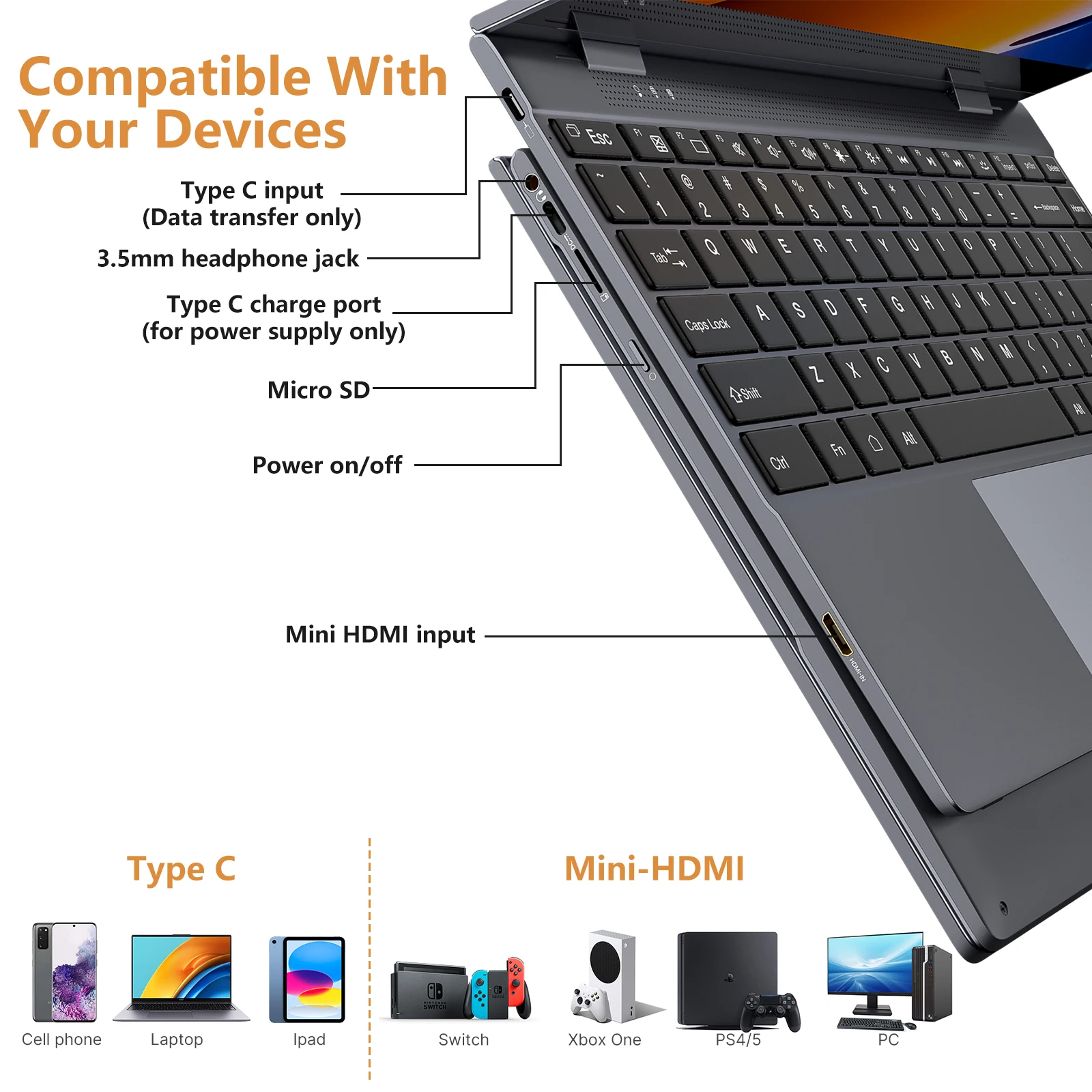 Imagem -06 - Dopesplay Monitor Portátil para Laptop 14.1 Polegada Bateria Embutida 10800mah Tela Sensível ao Toque de 10 Pontos para pc Telefone Mac Xbox