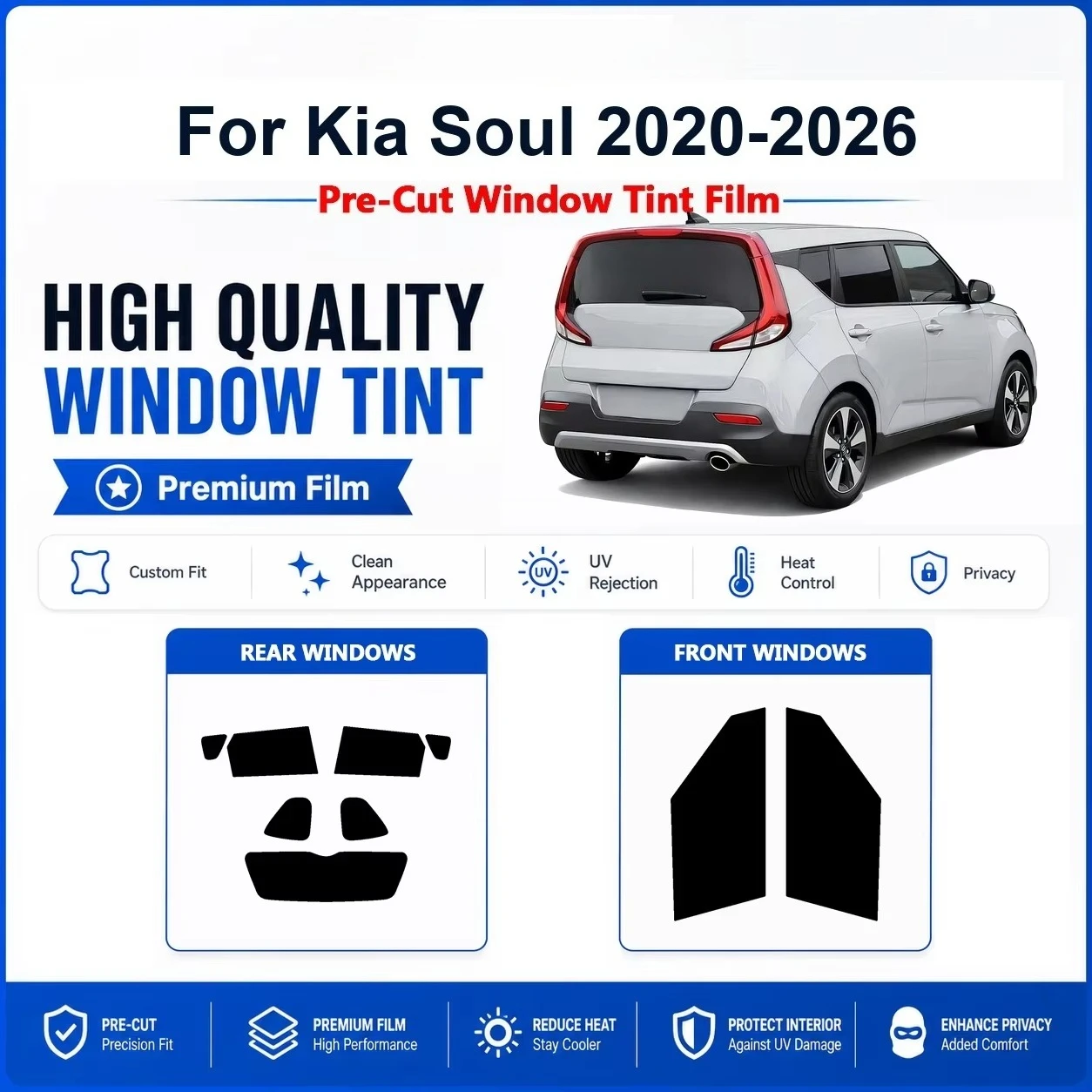 High Performance Pre-Cut Window Tint For Kia Soul 2020-2026, Tailored Front Rear Windows for Reliable Heat & UV Protection car