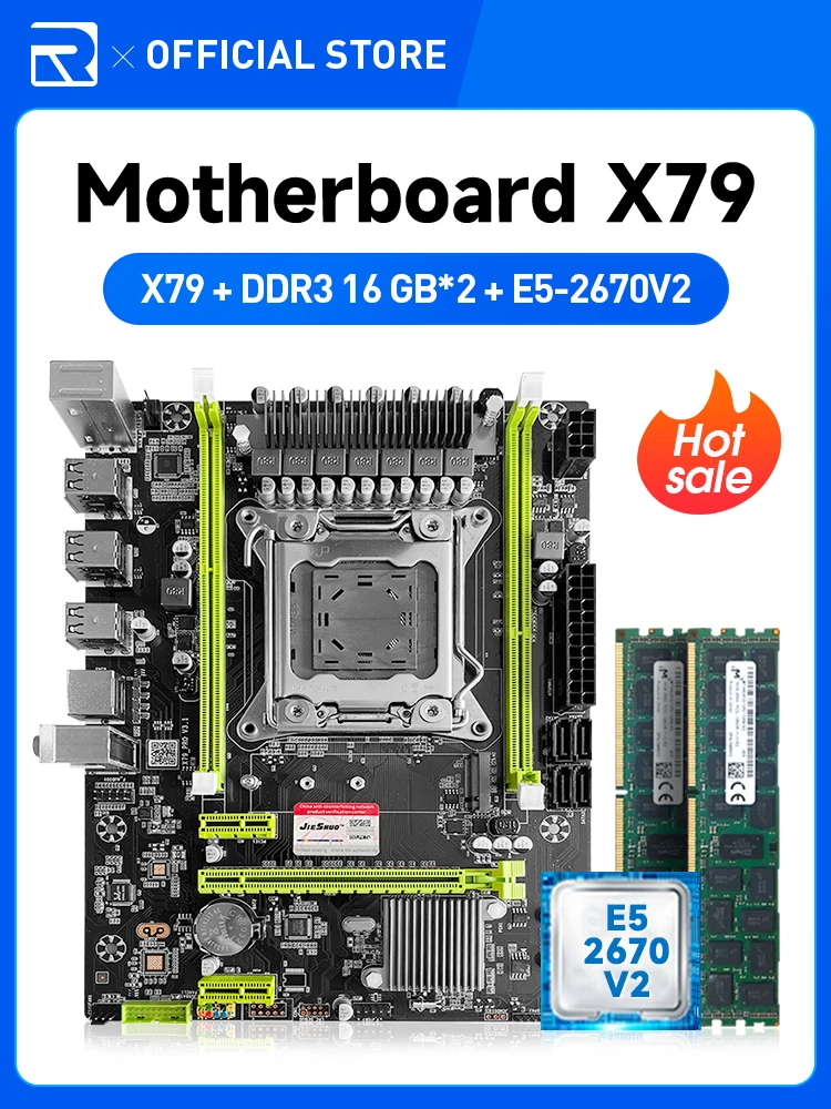 X79 LGA2011 V1/V2 Motherboard + Intel Xeon 2650V2/2660V2/2670V2 CPU + 16GB DDR3 1333MHz RAM NVMe M.2 PCIe3.0 SATA3 USB3.0 ATX Ki