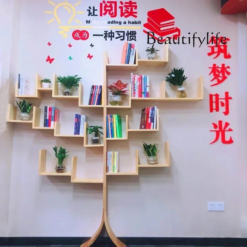 

magazine holder wall storage Simple kindergarten picture book rack School shelf Creative tree bookshelf Solid wood full