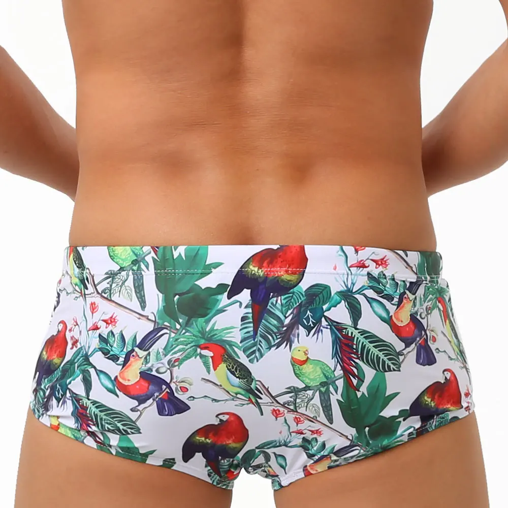 2024 Fashion Bird Print Swimwear Men Swimming Trunks Sexy UXH Push Up Pad Swimsuit Mens Swim Briefs Men\'s Bathing Suit Beachwear