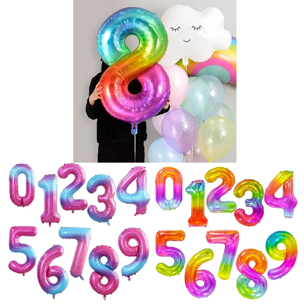 42inch Big Large Rainbow Number Digit 0123456789 Foil Balloons Kids Adult Birthday Party Decorations Baby Shower Party Supplies