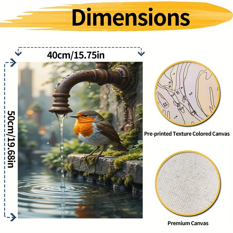 1 Set Professional Art Use Adult Paint by Numbers DIY Kit, Vintage  and Robin Natural Waterscape, 40x50cm/15.7x19.6in, Frameless