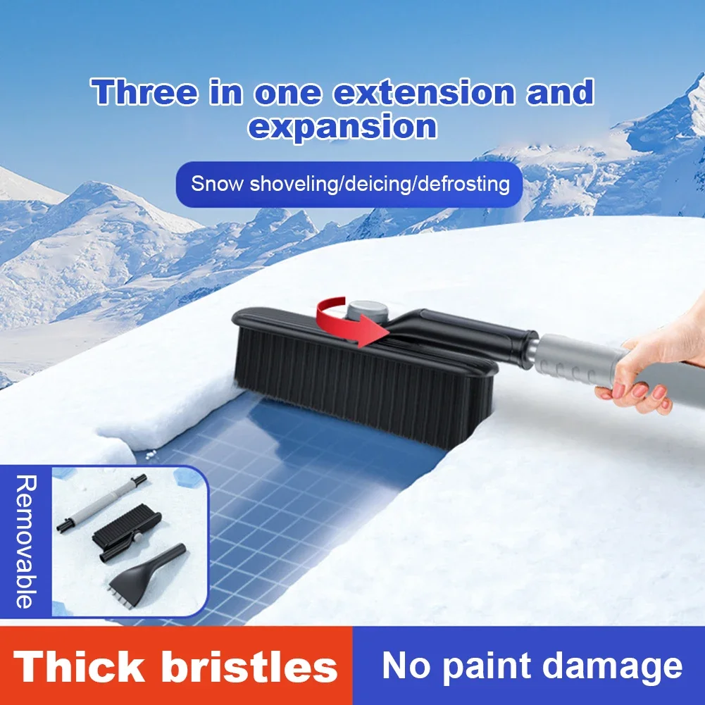 Universal Snow Shovel Brush Telescopic Car Glass Deicing Cleaning Tool 2-in-1 Detachable Snows Ice Scraper Quick Clean Wash Tool