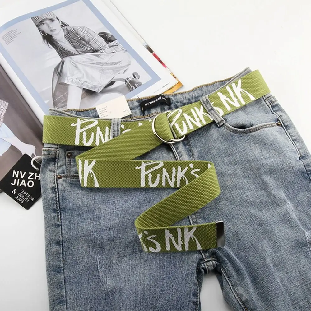 Letters Decorated Jeans Women's Printed Versatile Canvas Belt Korean Trend Versatile Student Belt Belt Accessories